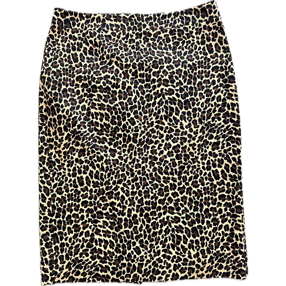 J.crew No. 2 Pencil Skirt Leopard Bi-Stretch Botton 6 Animal Print Women's